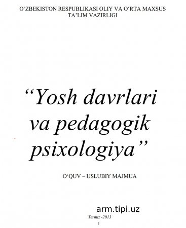 Yosh davrlari va pedagogik psixologiya