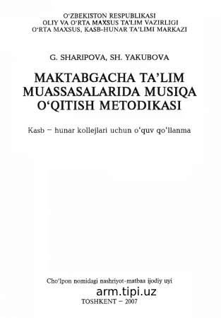 MAKTABGACHA TA’LIM MUAS SASALARIDA MUSIQA 0‘QITISH METODIKASI
