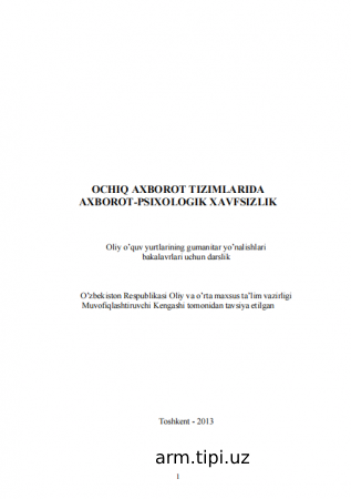OCHIQ AXBOROT TIZIMLARIDA  AXBOROT-PSIXOLOGIK XAVFSIZLIK