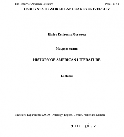 HISTORY OF AMERICAN LITERATURE