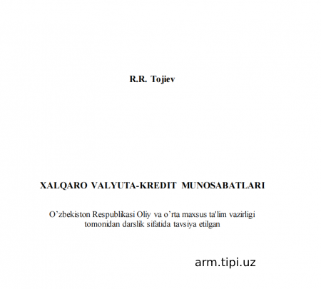 XALQARO VALYUTA-KREDIT MUNOSABATLARI